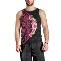 Hawaiian Tropical Plumeria Art Polynesian Tattoo Men Tank Top Black and Bright Pink Color