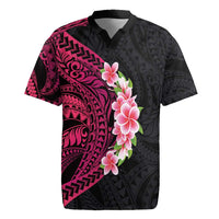 Hawaiian Tropical Plumeria Art Polynesian Tattoo Rugby Jersey Black and Bright Pink Color LT03 Pink - Polynesian Pride