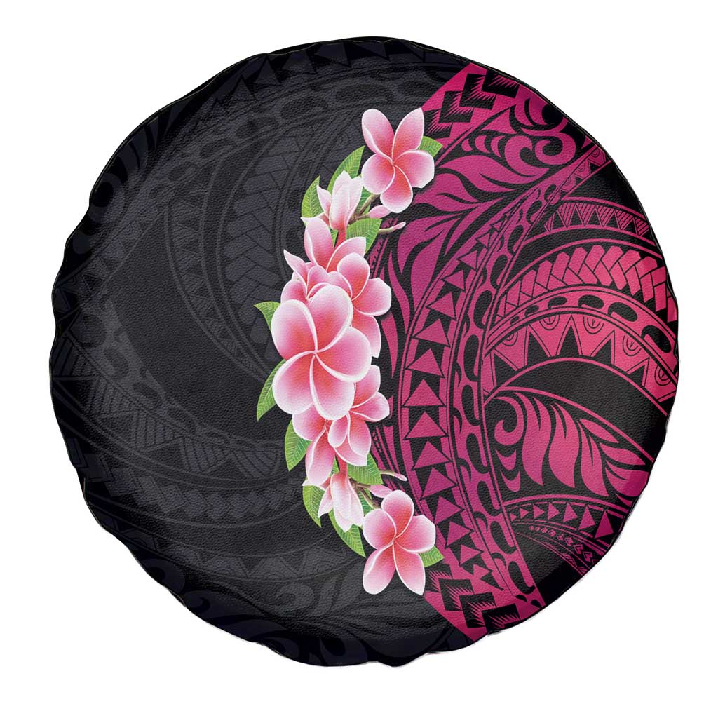 Hawaiian Tropical Plumeria Art Polynesian Tattoo Spare Tire Cover Black and Bright Pink Color