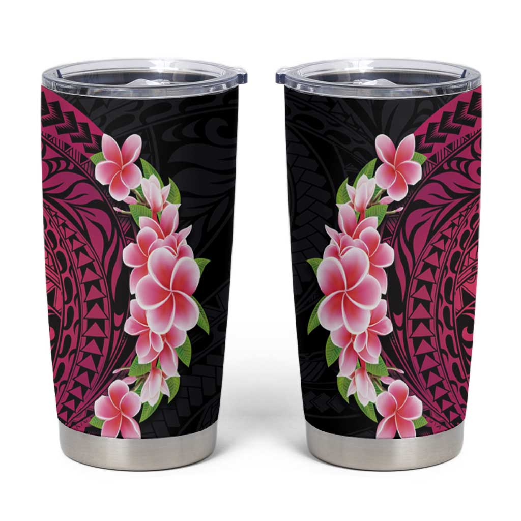 Hawaiian Tropical Plumeria Art Polynesian Tattoo Tumbler Cup Black and Bright Pink Color