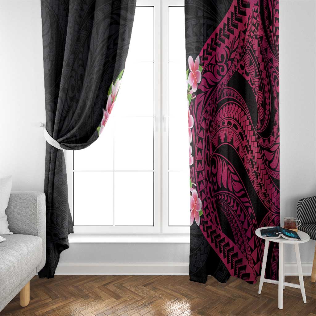 Hawaiian Tropical Plumeria Art Polynesian Tattoo Window Curtain Black and Bright Pink Color