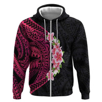Hawaiian Tropical Plumeria Art Polynesian Tattoo Zip Hoodie Black and Bright Pink Color LT03 Zip Hoodie Pink - Polynesian Pride