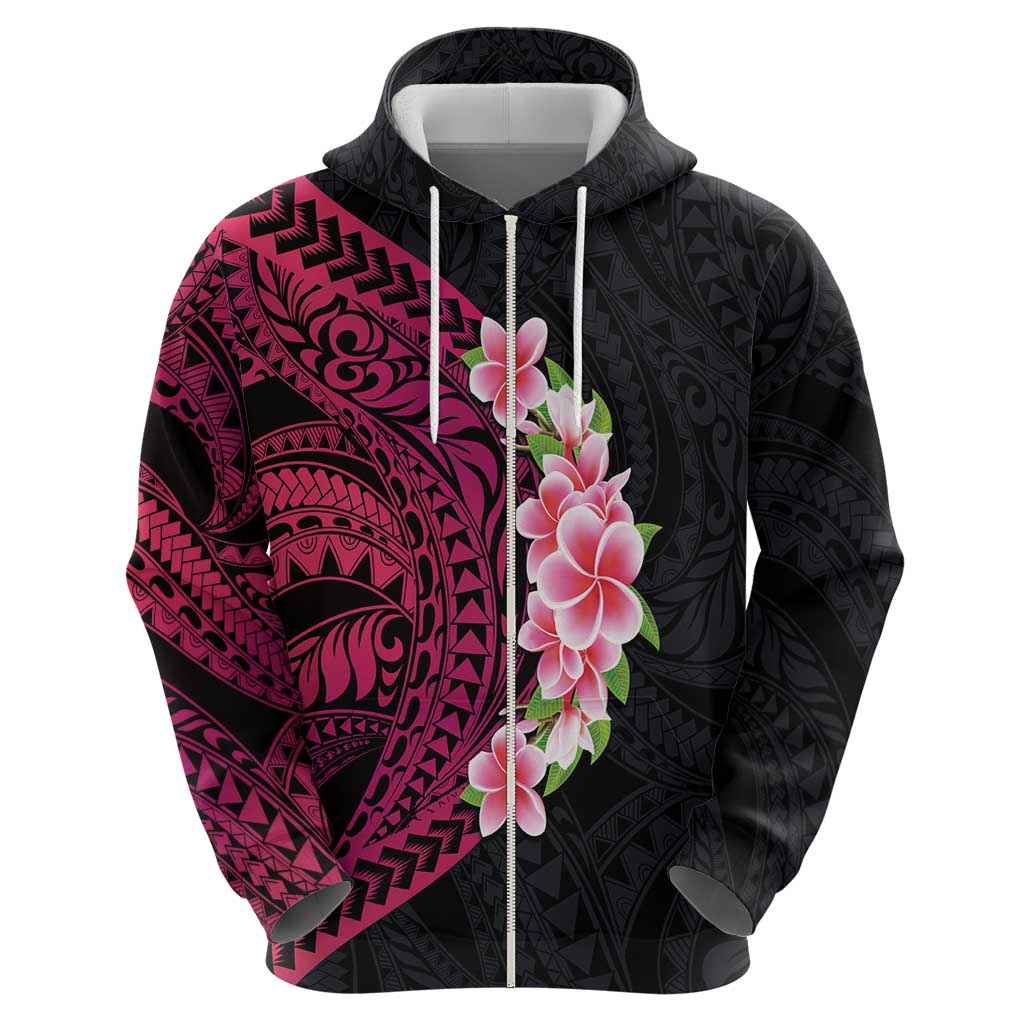 Hawaiian Tropical Plumeria Art Polynesian Tattoo Zip Hoodie Black and Bright Pink Color LT03 - Polynesian Pride