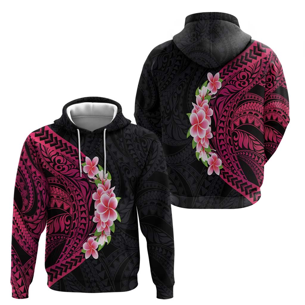 Hawaiian Tropical Plumeria Art Polynesian Tattoo Zip Hoodie Black and Bright Pink Color LT03 - Polynesian Pride