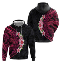 Hawaiian Tropical Plumeria Art Polynesian Tattoo Zip Hoodie Black and Bright Pink Color LT03 - Polynesian Pride