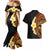 Hawaiian Tropical Plumeria Art Polynesian Tattoo Couples Matching Mermaid Dress and Hawaiian Shirt Black and Autumn Color Theme