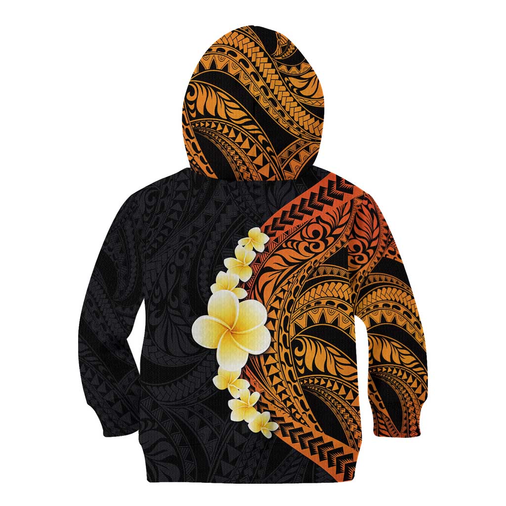 Hawaiian Tropical Plumeria Art Polynesian Tattoo Kid Hoodie Black and Autumn Color Theme