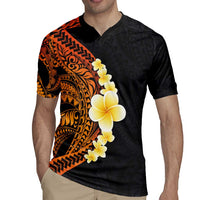 Hawaiian Tropical Plumeria Art Polynesian Tattoo Rugby Jersey Black and Autumn Color Theme LT03 - Polynesian Pride