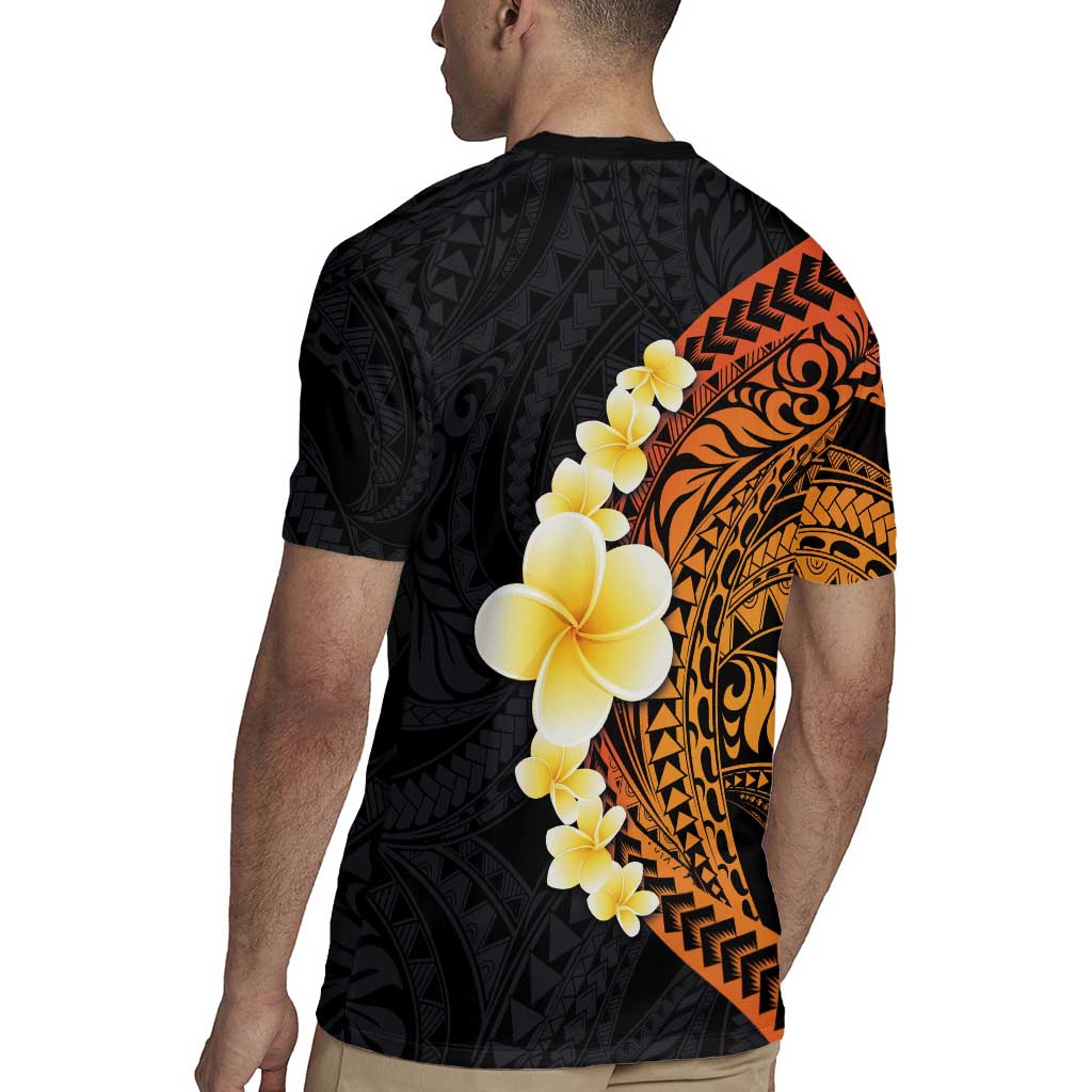 Hawaiian Tropical Plumeria Art Polynesian Tattoo Rugby Jersey Black and Autumn Color Theme LT03 - Polynesian Pride