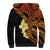 Hawaiian Tropical Plumeria Art Polynesian Tattoo Sherpa Hoodie Black and Autumn Color Theme