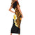 Hawaiian Tropical Plumeria Art Polynesian Tattoo Short Sleeve Bodycon Dress Black and Autumn Color Theme