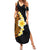 Hawaiian Tropical Plumeria Art Polynesian Tattoo Summer Maxi Dress Black and Autumn Color Theme