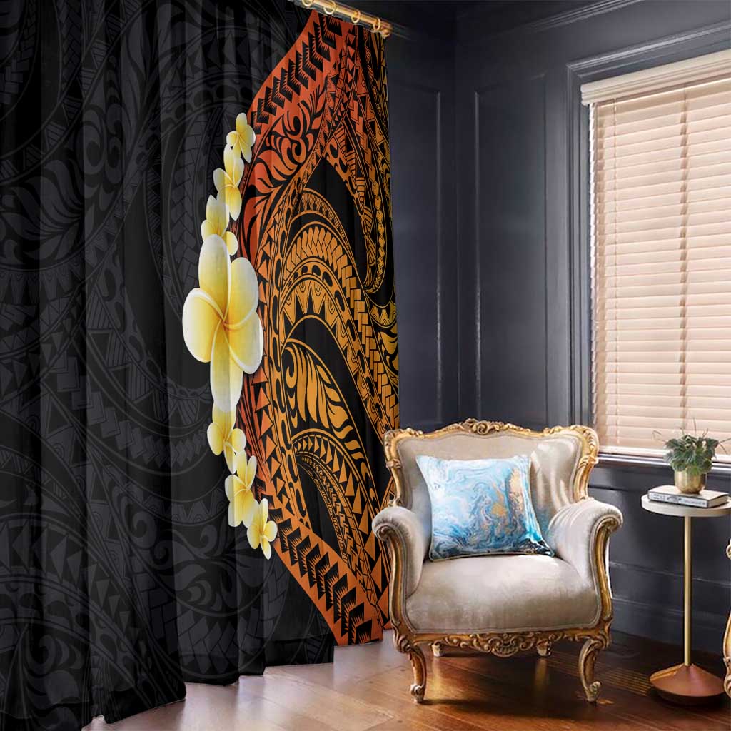 Hawaiian Tropical Plumeria Art Polynesian Tattoo Window Curtain Black and Autumn Color Theme