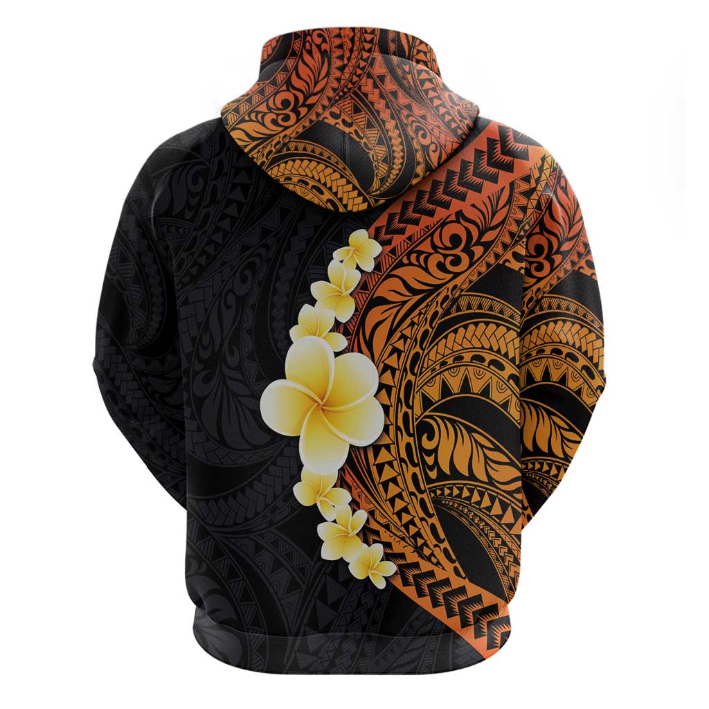 Hawaiian Tropical Plumeria Art Polynesian Tattoo Zip Hoodie Black and Autumn Color Theme LT03 - Polynesian Pride