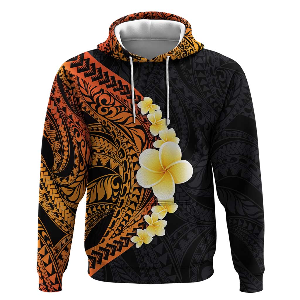 Hawaiian Tropical Plumeria Art Polynesian Tattoo Zip Hoodie Black and Autumn Color Theme LT03 Pullover Hoodie Orange - Polynesian Pride