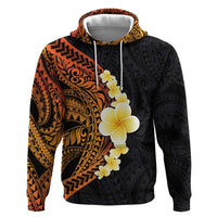 Hawaiian Tropical Plumeria Art Polynesian Tattoo Zip Hoodie Black and Autumn Color Theme LT03 Pullover Hoodie Orange - Polynesian Pride