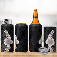 Hawaiian Tropical Plumeria Art Polynesian Tattoo 4 in 1 Can Cooler Tumbler Grayscale Color