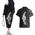 Hawaiian Tropical Plumeria Art Polynesian Tattoo Couples Matching Off The Shoulder Long Sleeve Dress and Hawaiian Shirt Grayscale Color