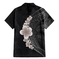 Hawaiian Tropical Plumeria Art Polynesian Tattoo Family Matching Mermaid Dress and Hawaiian Shirt Grayscale Color