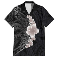 Hawaiian Tropical Plumeria Art Polynesian Tattoo Family Matching Short Sleeve Bodycon Dress and Hawaiian Shirt Grayscale Color