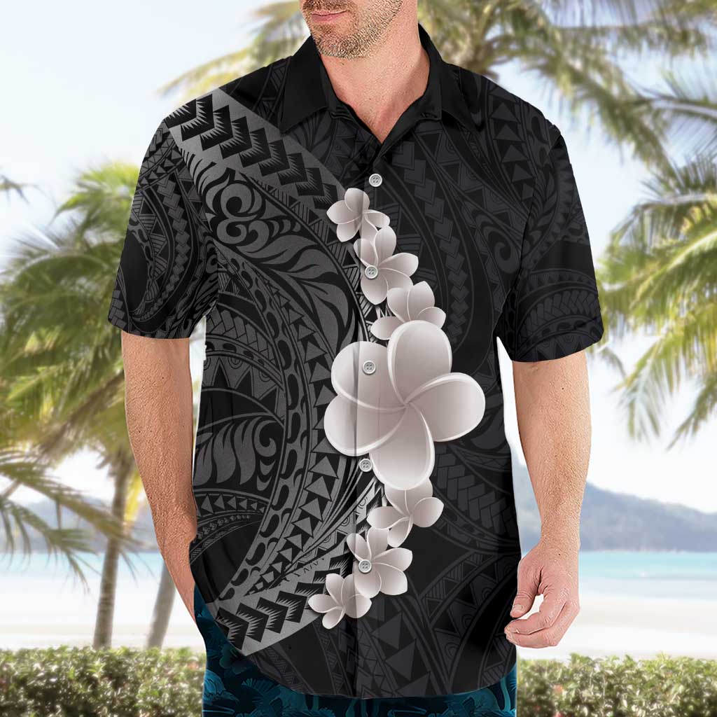 Hawaiian Tropical Plumeria Art Polynesian Tattoo Hawaiian Shirt Grayscale Color