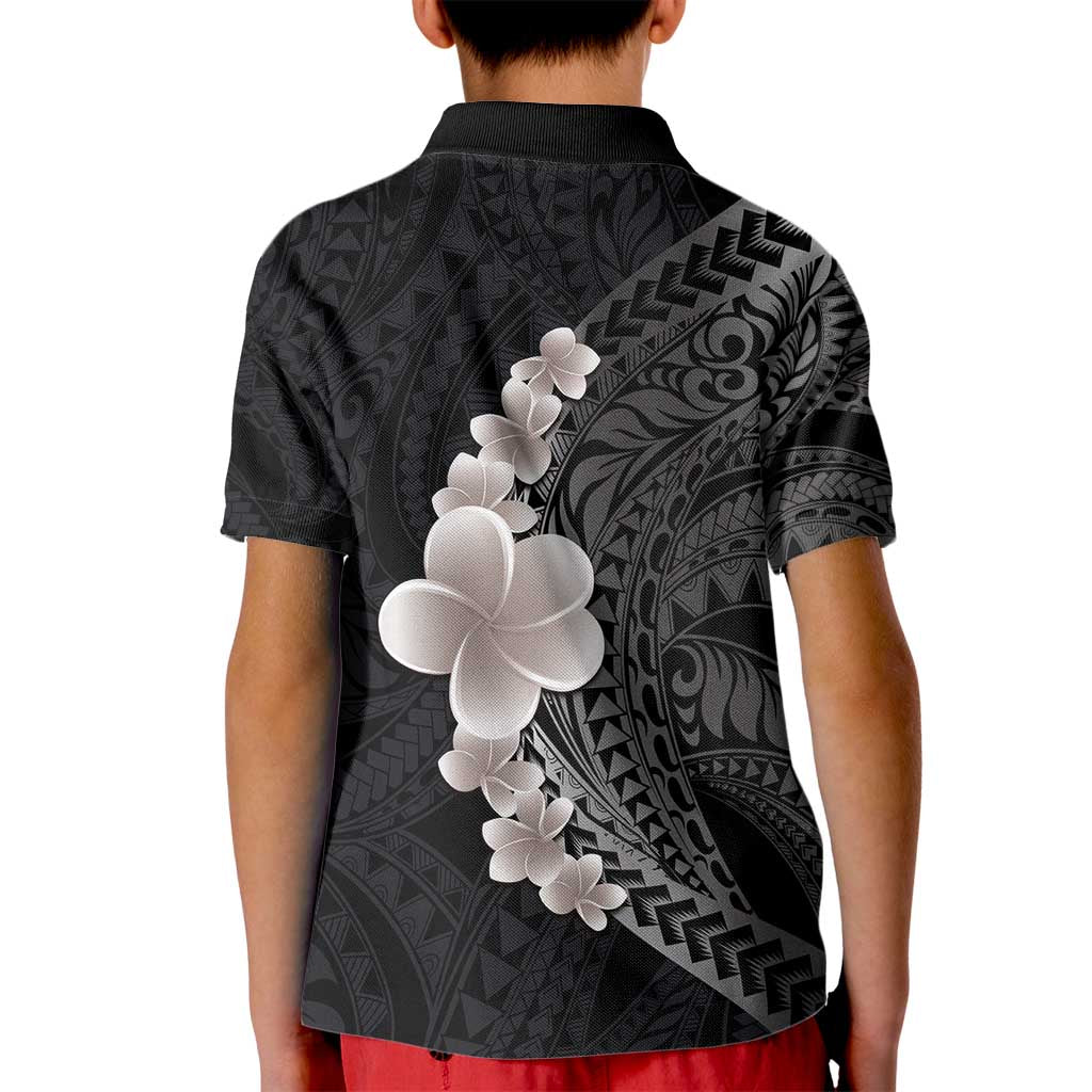 Hawaiian Tropical Plumeria Art Polynesian Tattoo Kid Polo Shirt Grayscale Color