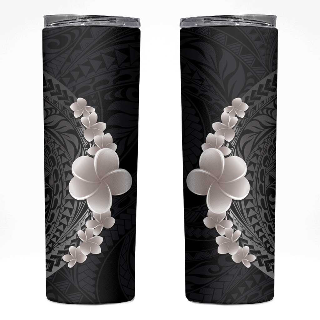 Hawaiian Tropical Plumeria Art Polynesian Tattoo Skinny Tumbler Grayscale Color