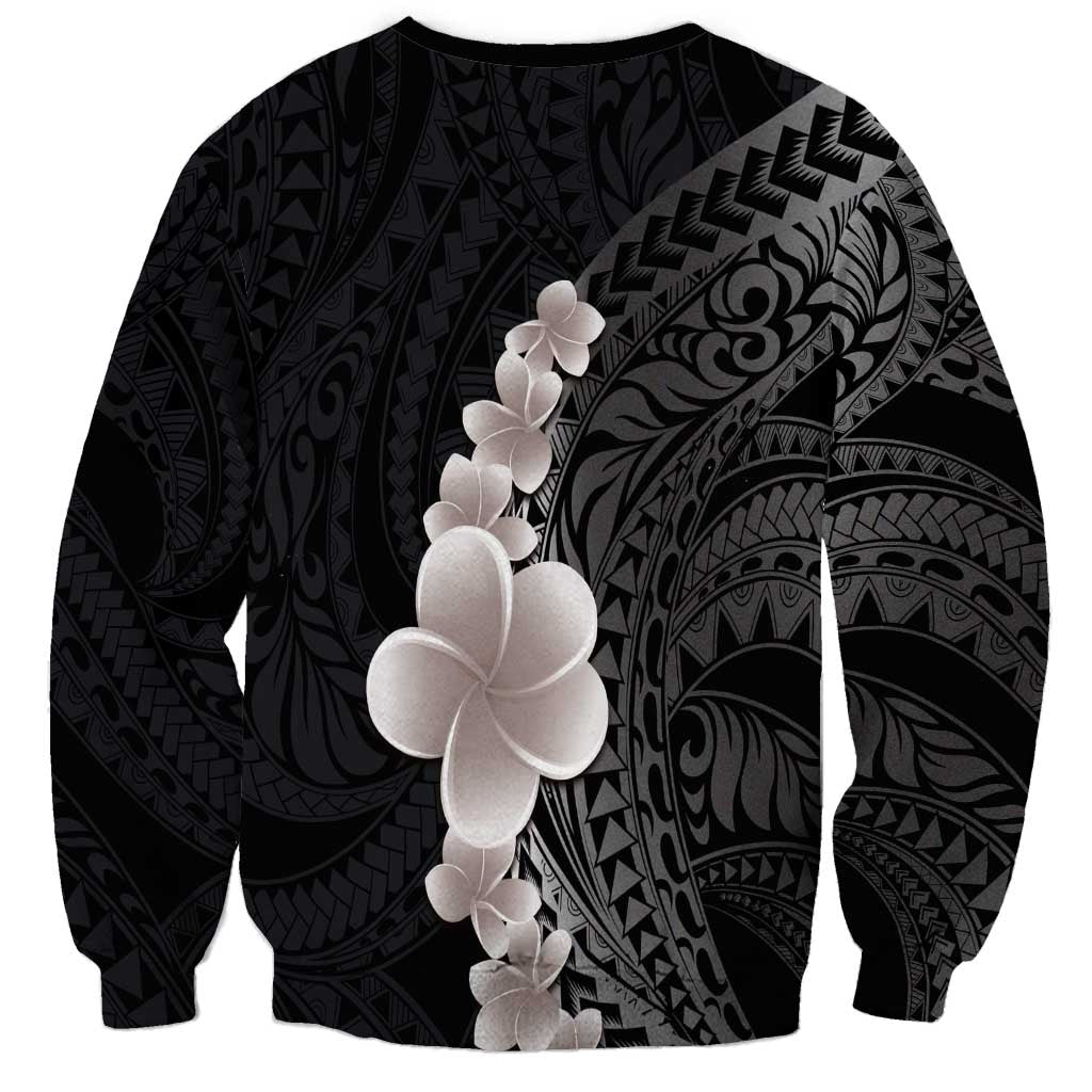 Hawaiian Tropical Plumeria Art Polynesian Tattoo Sweatshirt Grayscale Color