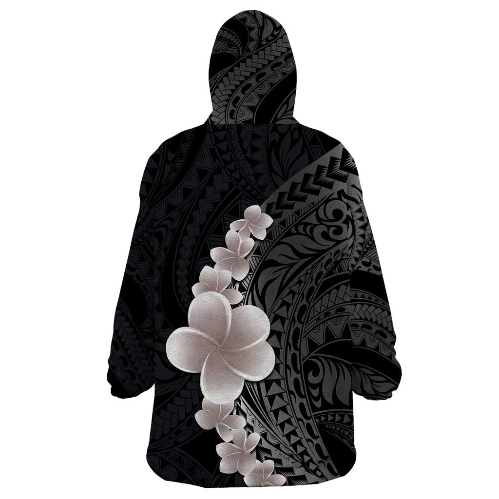 Hawaiian Tropical Plumeria Art Polynesian Tattoo Wearable Blanket Hoodie Grayscale Color
