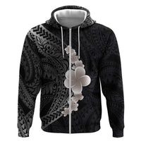 Hawaiian Tropical Plumeria Art Polynesian Tattoo Zip Hoodie Grayscale Color LT03 Zip Hoodie Black - Polynesian Pride