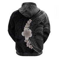 Hawaiian Tropical Plumeria Art Polynesian Tattoo Zip Hoodie Grayscale Color LT03 - Polynesian Pride