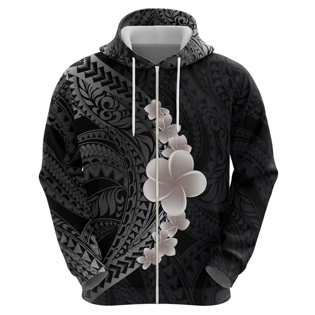 Hawaiian Tropical Plumeria Art Polynesian Tattoo Zip Hoodie Grayscale Color LT03 - Polynesian Pride