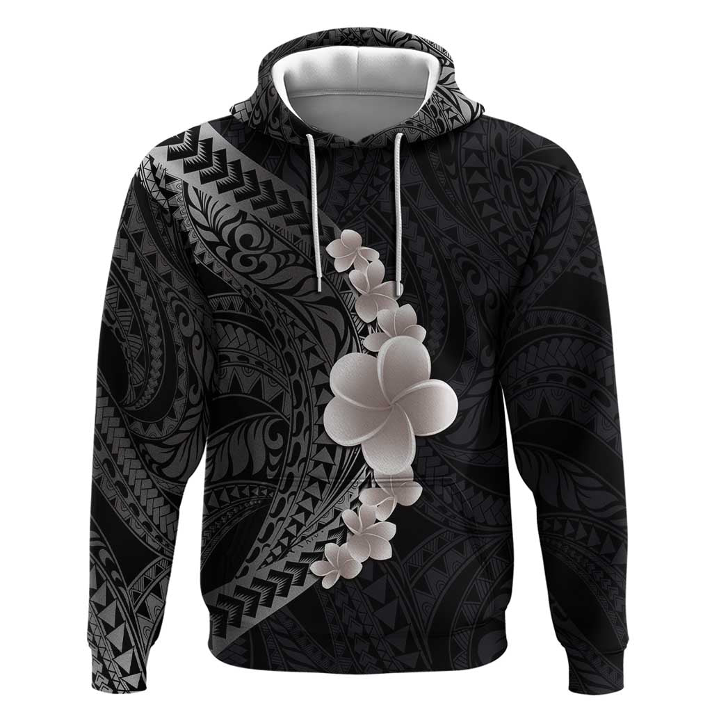 Hawaiian Tropical Plumeria Art Polynesian Tattoo Zip Hoodie Grayscale Color LT03 Pullover Hoodie Black - Polynesian Pride