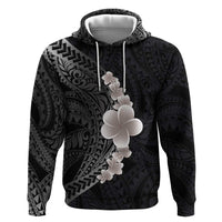 Hawaiian Tropical Plumeria Art Polynesian Tattoo Zip Hoodie Grayscale Color LT03 Pullover Hoodie Black - Polynesian Pride