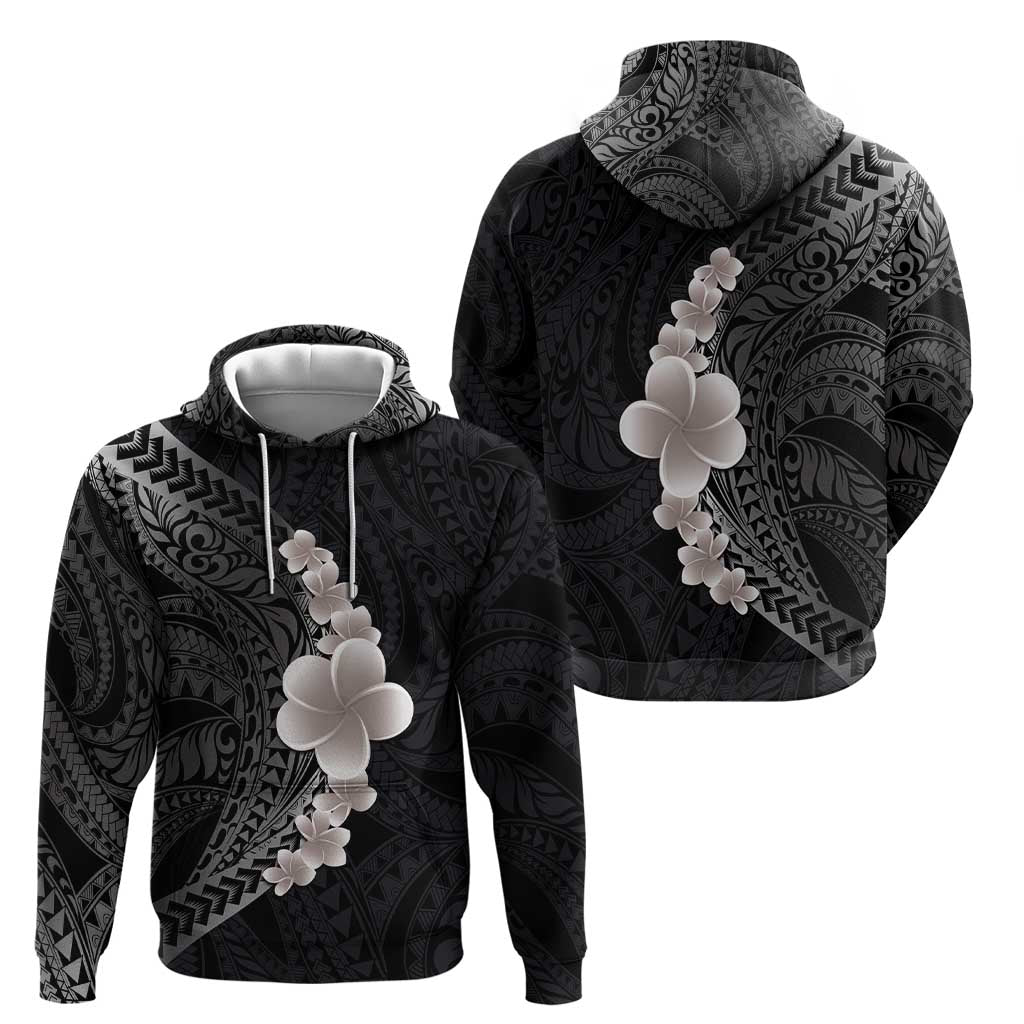 Hawaiian Tropical Plumeria Art Polynesian Tattoo Zip Hoodie Grayscale Color LT03 - Polynesian Pride