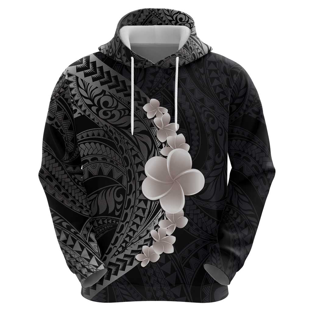 Hawaiian Tropical Plumeria Art Polynesian Tattoo Zip Hoodie Grayscale Color LT03 - Polynesian Pride