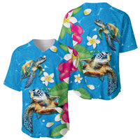 Hawaiian Tropical Flower and Honu Under Blue Water Baseball Jersey