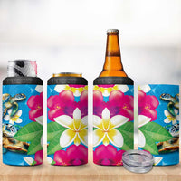 Hawaiian Tropical Flower and Honu Under Blue Water 4 in 1 Can Cooler Tumbler