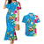 Hawaiian Tropical Flower and Honu Under Blue Water Couples Matching Mermaid Dress and Hawaiian Shirt