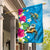 Hawaiian Tropical Flower and Honu Under Blue Water Garden Flag