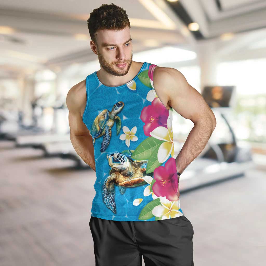 Hawaiian Tropical Flower and Honu Under Blue Water Men Tank Top