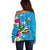 Hawaiian Tropical Flower and Honu Under Blue Water Off Shoulder Sweater