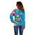 Hawaiian Tropical Flower and Honu Under Blue Water Off Shoulder Sweater