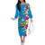 Hawaiian Tropical Flower and Honu Under Blue Water Off The Shoulder Long Sleeve Dress