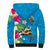 Hawaiian Tropical Flower and Honu Under Blue Water Sherpa Hoodie