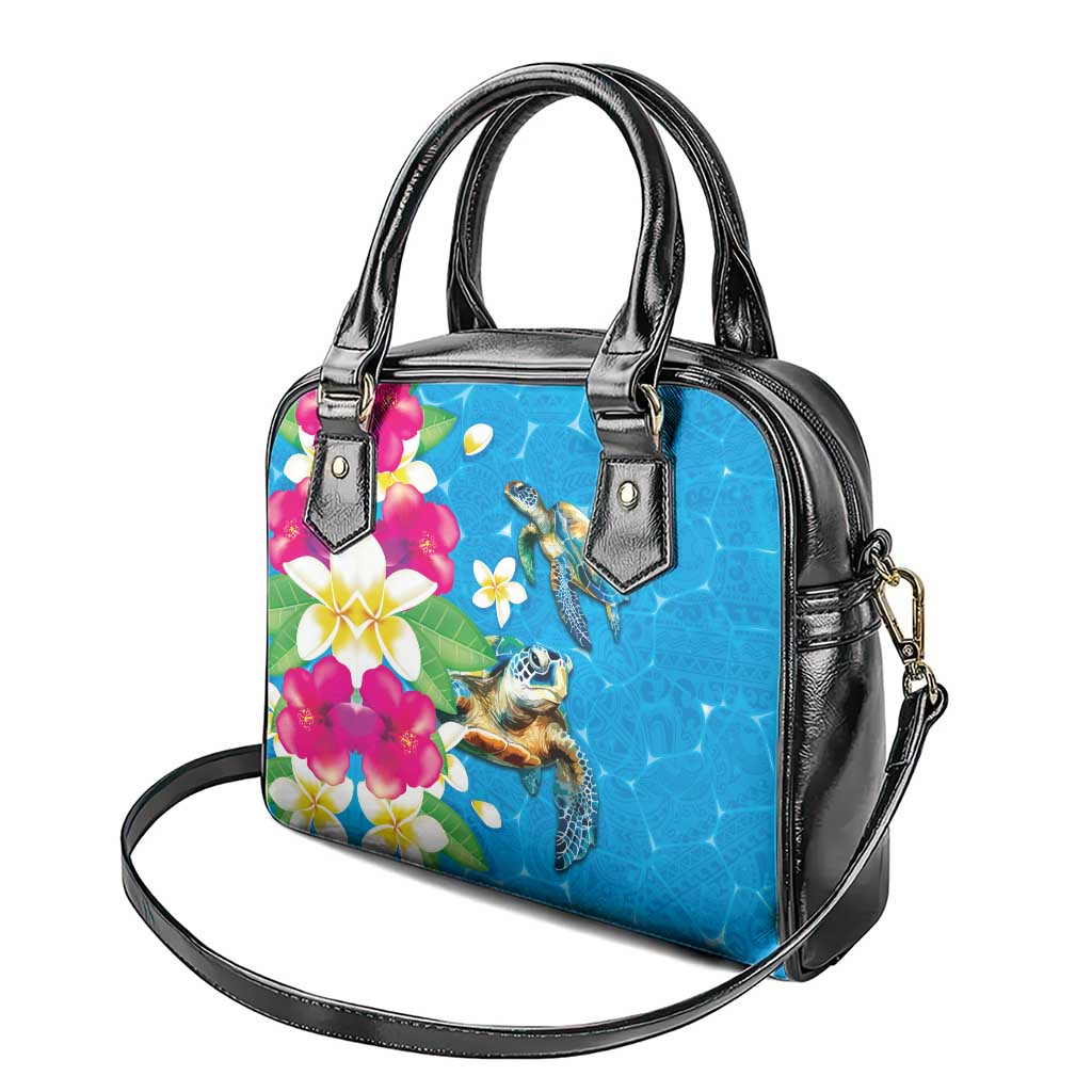 Hawaiian Tropical Flower and Honu Under Blue Water Shoulder Handbag