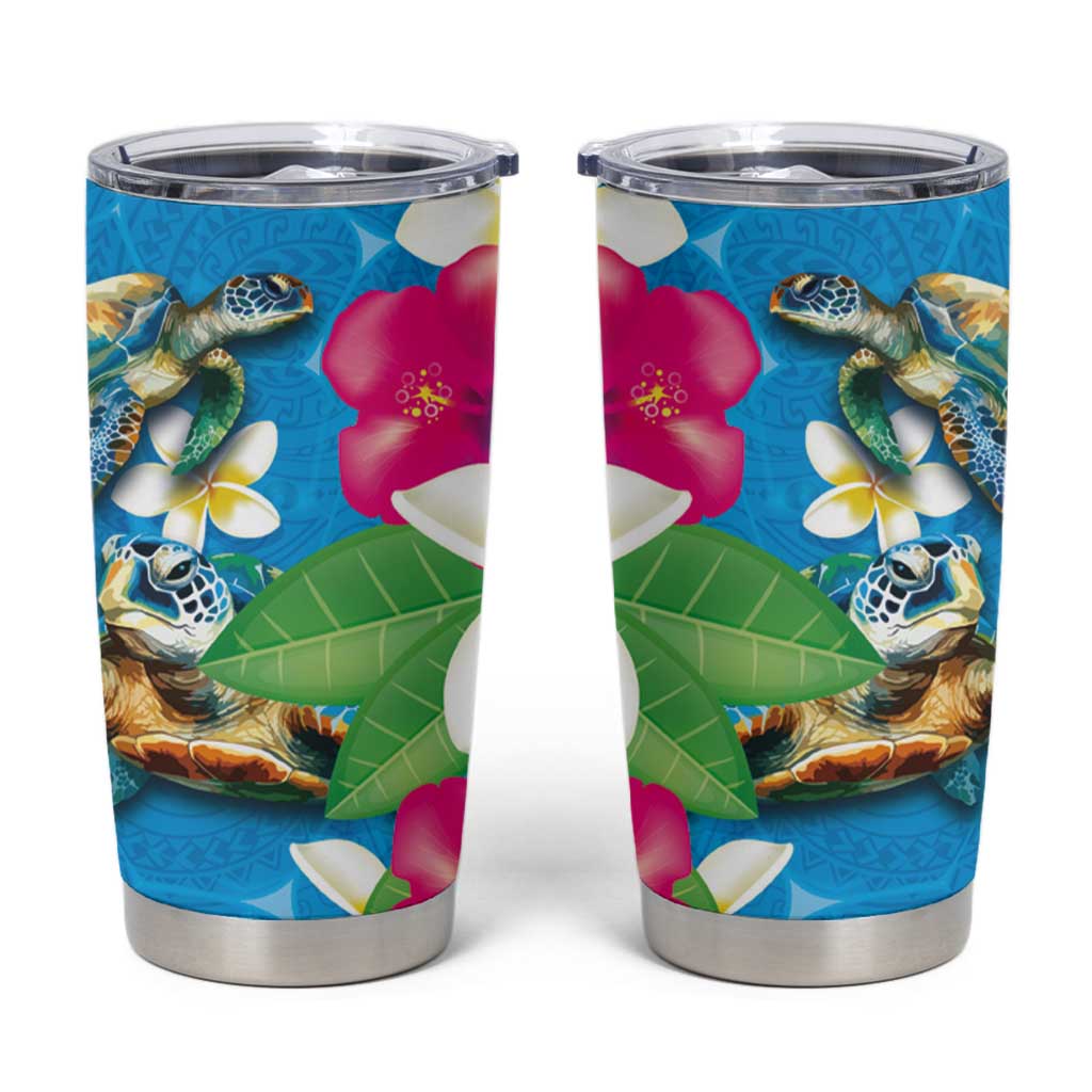 Hawaiian Tropical Flower and Honu Under Blue Water Tumbler Cup