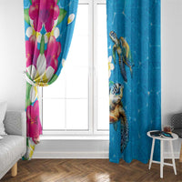 Hawaiian Tropical Flower and Honu Under Blue Water Window Curtain