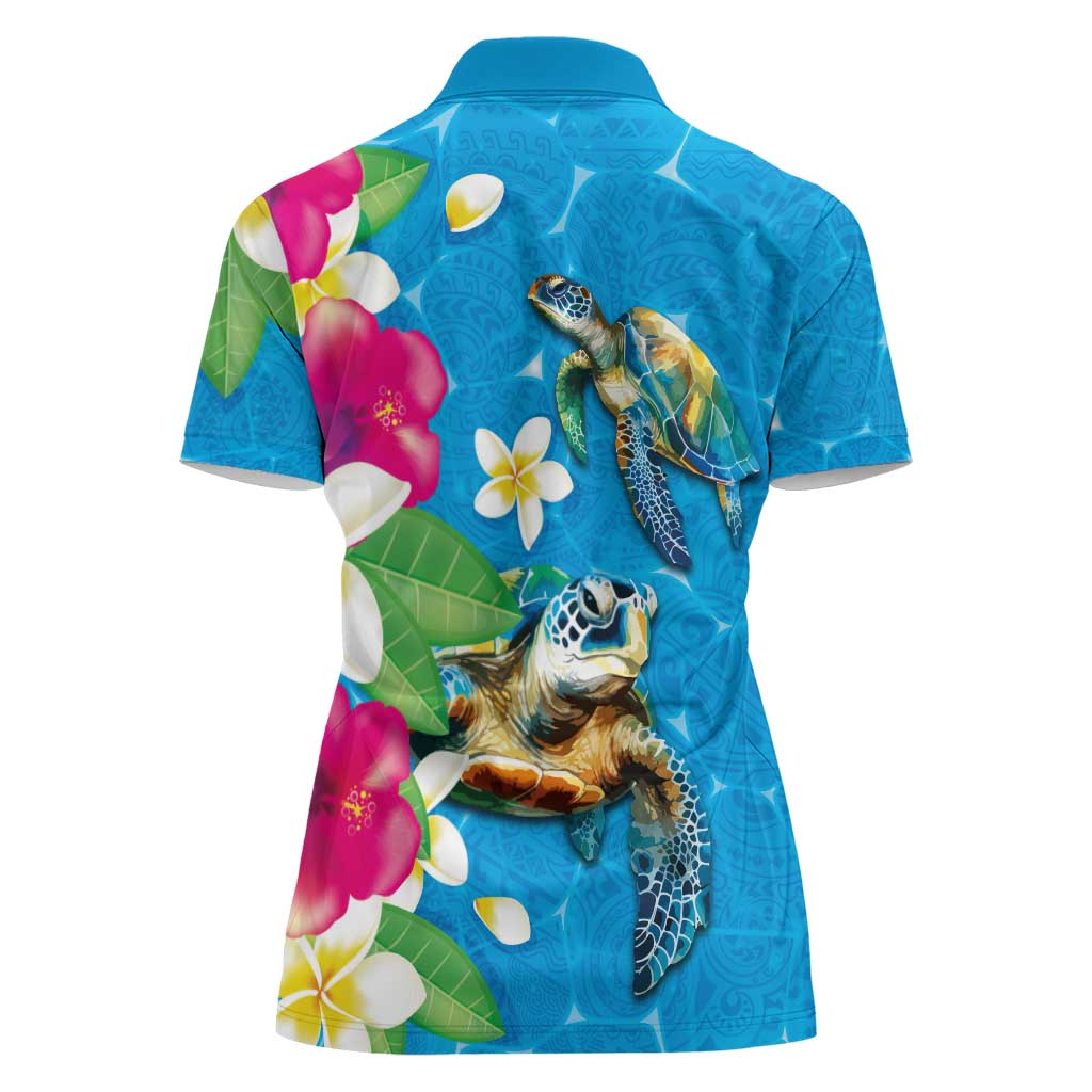 Hawaiian Tropical Flower and Honu Under Blue Water Women Polo Shirt