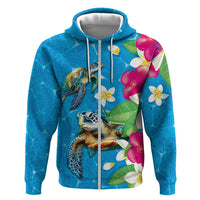 Hawaiian Tropical Flower and Honu Under Blue Water Zip Hoodie LT03 Zip Hoodie Blue - Polynesian Pride